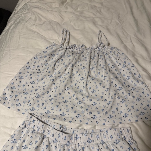 Lake Pajamas Pima Cotton Ruffle Shorts Set French Blue Floral Pajama Set Size M - Picture 6 of 17